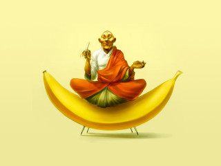 Monk statue banana yellow background 2 - a yellow background behind free wallpaper