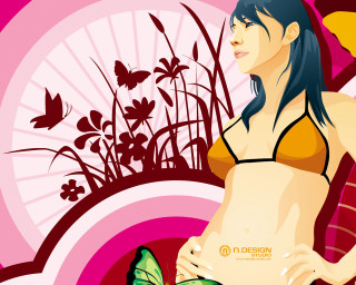 Woman bikini butterfly flowers pink 2 - surreal free wallpaper