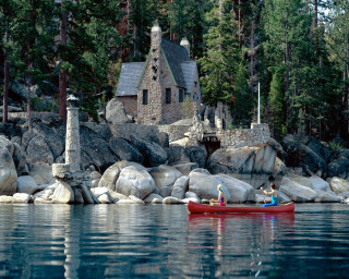 Man woman canoe lake house - david lachapelle free wallpaper