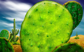 Green cactus sky background clouds - pop surrealism free wallpaper