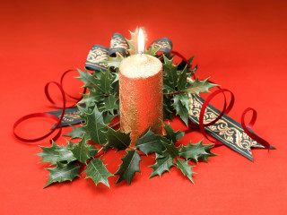 Candle holly leaves ribbon red 4 - a candle free wallpaper