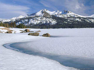 Snow covered mountain range stream - mountain range free wallpaper