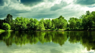 Lake trees clouds background cloudy - impressionist free wallpaper