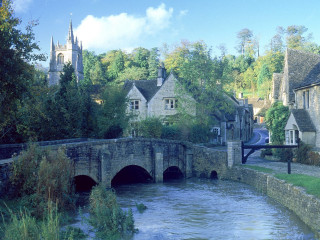 River village bridge church clock 2 - a bridge over free wallpaper