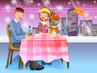Man woman table wine bottle 2 - a man and woman sitting free wallpaper