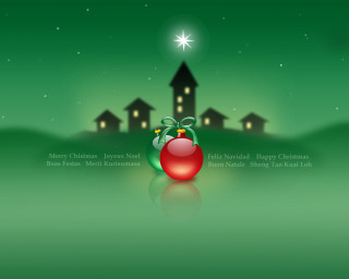 Christmas apple green background house 2 - a christmas card free wallpaper