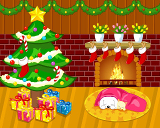Christmas tree presents fireplace mantel - a fireplace in the background free wallpaper