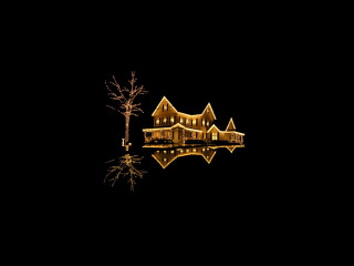 House reflection water night tree 5 - free new year wallpaper