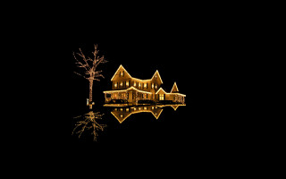Lit house night tree reflection 4 - a reflection free wallpaper