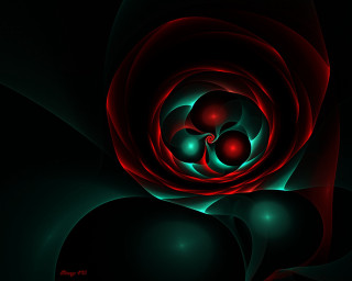 Red rose green blue petals - the center of the image free wallpaper