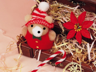 Teddy bear red hat striped - a candy cane free wallpaper