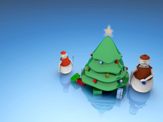 Christmas tree presents snowman blue - 3 d free wallpaper