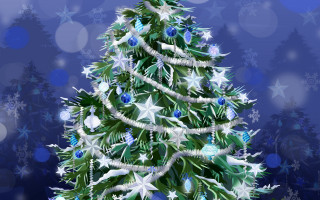 Christmas tree blue white decorations - decoration free wallpaper