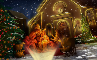 Christmas nativity church tree star 2 - naive free wallpaper