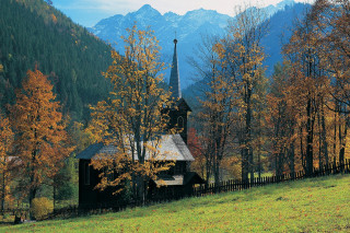 Church mountains fall colors trees 2 - alen divi free wallpaper