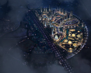 Futuristic city night lights buildings 3 - matte painting concept art free wallpaper