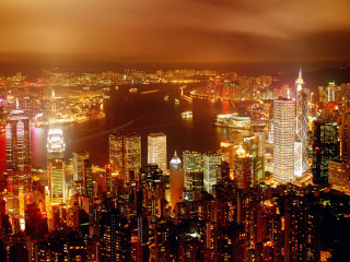 City night lights buildings water 4 - night free wallpaper