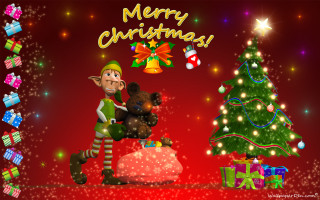 Christmas elf teddy bear presents - a christmas card free wallpaper