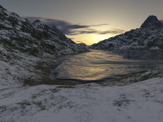 Snowy mountain water sunset clouds - the middle of it free wallpaper