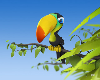 Colorful bird branch leaves open - blender free wallpaper