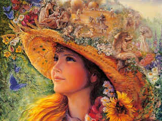 Woman yellow hat flowers painting - a painting of a woman free wallpaper