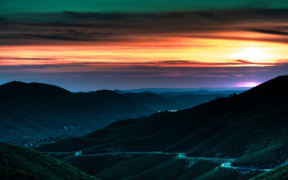 Sunset valley winding road foreground 2 - a matte painting free wallpaper