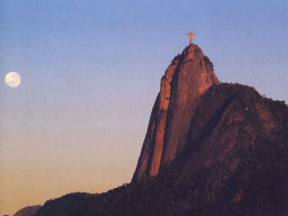 Cross mountain fullmoon blue sky - christo free wallpaper