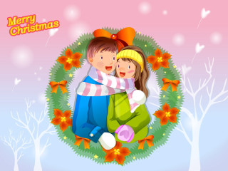 Couple hugging wreath flowers merry - a wreath free wallpaper