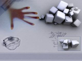 Hand reaching white object blueprint 3 - deconstructivism free wallpaper