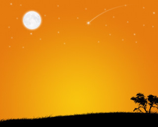 Silhouette tree moon stars hill - grass and trees free wallpaper
