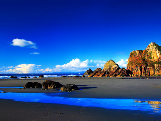 Beach blue stream rocks background 2 - a matte painting free wallpaper
