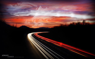 Highway night red sky clouds - digital photography free wallpaper