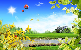 House pond hot air balloon - hot free wallpaper