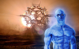 Blue face strange structure sun - matte painting concept art free wallpaper