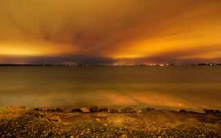 Orange sky sunset water city - water free wallpaper