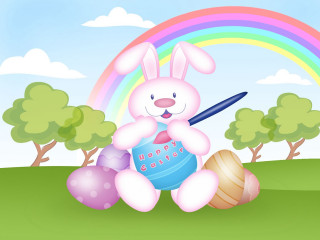 Pink bunny blue egg rainbow - a childs free wallpaper