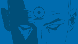 Man blue background strange eye - new objectivity free wallpaper