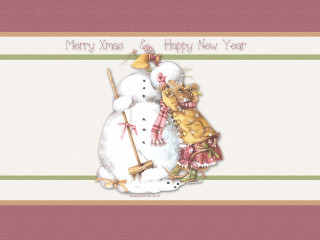 Snowman snowdog pink green striped - free new year wallpaper