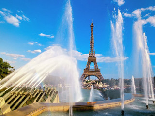 Fountain eiffel tower water paris - city background free wallpaper