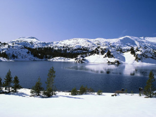 Lake snow mountains trees blue 8 - lake free wallpaper