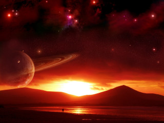 Planet ring sunset starry sky 2 - david free wallpaper
