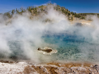Water steam trees mountain smoke 2 - neoplasticism free wallpaper