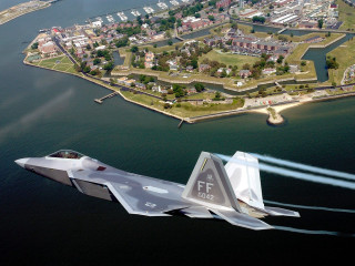 Fighter jet city river water 4 - over a city next free wallpaper