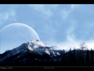 Mountain moon trees blue sky - a moon in the sky above free wallpaper