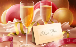 Champagne card ribbon balloons confetti 2 - romantic free wallpaper