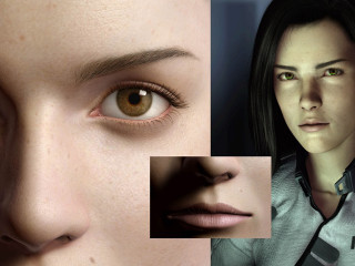 Futuristic woman face eyes portrait - realistic shaded perfect face free wallpaper