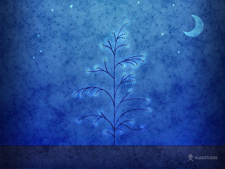 Blue background plant moon stars - chiho aoshima free wallpaper