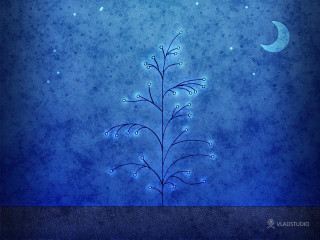 Blue background plant moon stars 3 - chiho aoshima free wallpaper