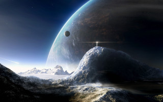 Distant planet cross mountain foreground 2 - a distant planet free wallpaper