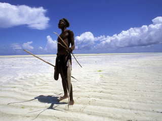 Man stick hat beach sky - primitivism free wallpaper